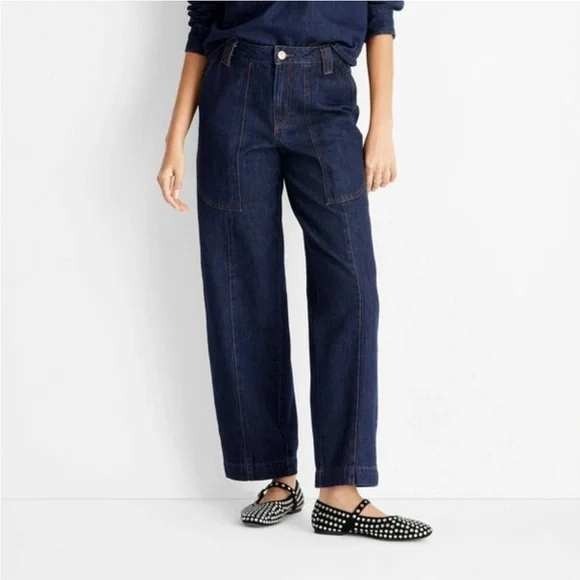 Future Collective Denim - NWT Future Collective Straight Leg Cropped Carpenter Jeans‎ Size 2 Dark Wash